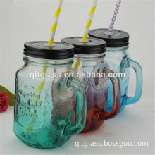 Popular Ice Cold Drink Glass Mason Jars With Handle And Straw